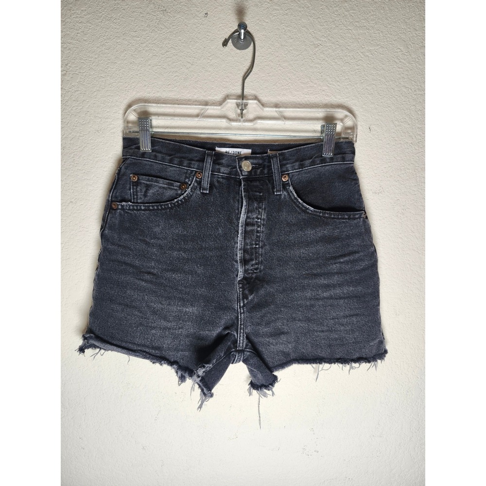 RE/DONE Denim Shorts Women 26 Black High Rise Raw Hem Cut Offs